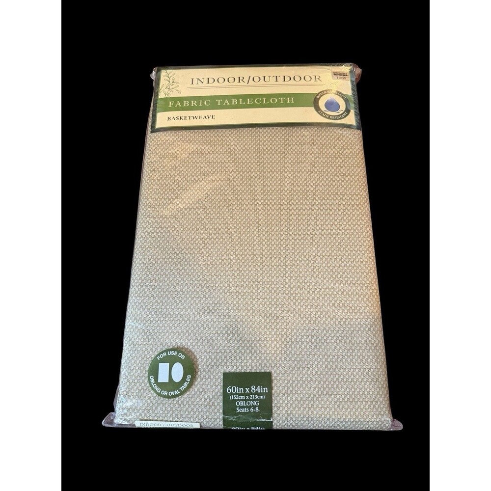 Bardwil Linens Indoor Outdoor Basketweave Tablecloth Natural 60x84” Oblong NIP